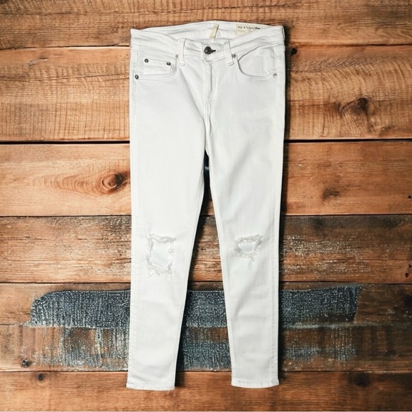 NWT Rag & Bone White Distressed Skinny Capri Jeans With Holes Size 28 - Picture 3 of 12